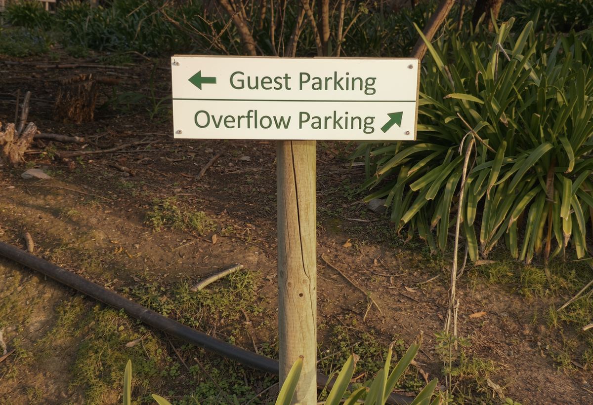 Guest parking to the left, overflow parking up to the right