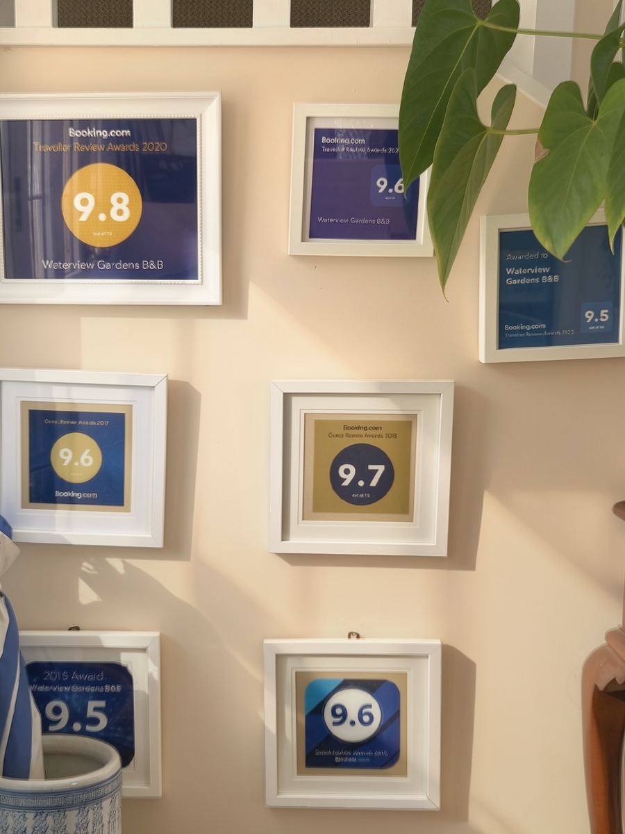 Guest review scores, framed on the wall